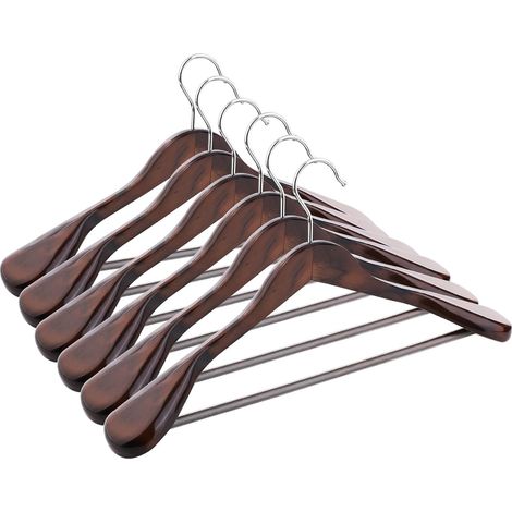 Cintres en Bois, Lot de 6 Cintres de Costumes, Crochet Rotatif à 360°, Antidérapants pour Vestes, Chemises, Costumes, Manteaux, 44 x 5,5 x 23 cm (L x B x H), Brun foncé AWY0406H (1/5)