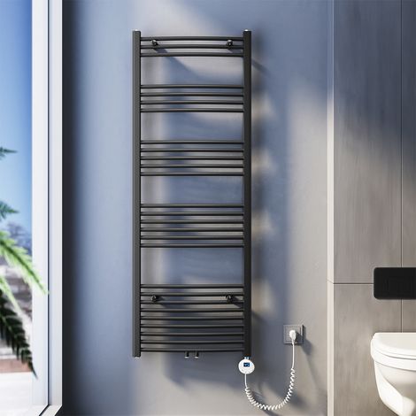 SONNI Badheizkörper Elektrisch Handtuchtrockner 1640x600mm Mittelanschluss Handtuchwärmer Krumm, Anthrazit