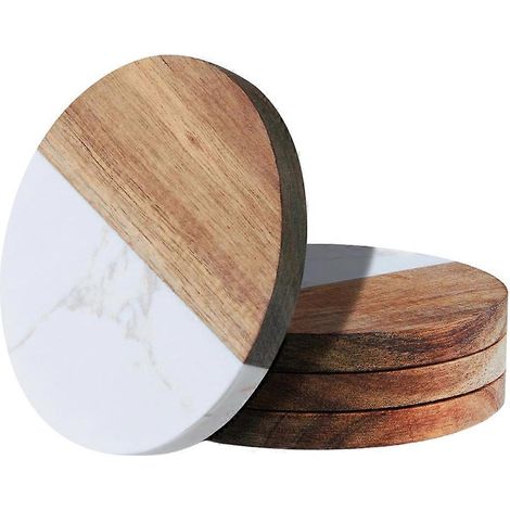 Ensemble de dessous de verre élégants en bois et marbre, design raffiné pour tables basses, idéal pour protéger vos meubles (1/5)