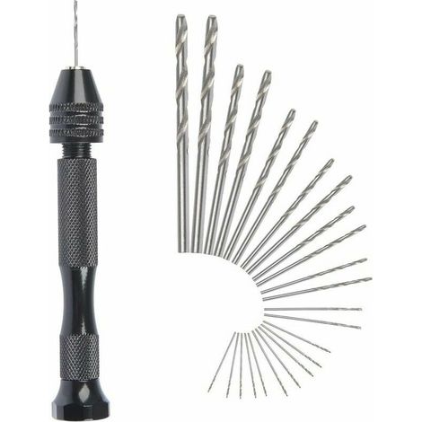 MIni perceuse à main Twist Drill Bits +25 micro forets hélicoïdaux sans fil en Aluminium Pin Vise Outils Rotatifs forets hélicoïdaux adjustable Pyrogravure Maison plastique trou cuivre (1/5)