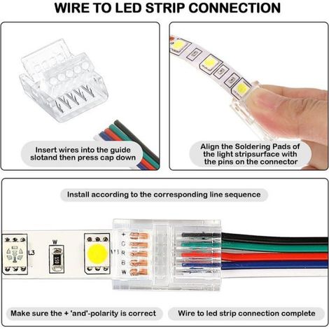 Connecteurs LED sans soudure - - Lot de 10 connecteurs - 5 broches - 12 mm de large - Compatible RGBW, RGBWW (1/5)