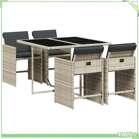 Ensemble de salle à manger de jardin - FAFEICY - 3211079 - 5 pcs - résine tressée gris clair - coussins amovibles (1/5)