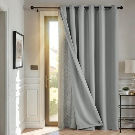 Thermal Insulated Blackout Curtain with Eyelets 200 x 260 cm Light Grey Anti Heat and Cold, Removable Double Layer, Opaque Wall Hanging for Doors, Bedrooms, Living Rooms and Offices (1/5)