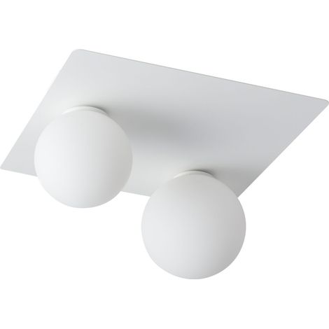 Plafonnier blanc carré 2 globes verre G9 Argon Sigma (1/3)