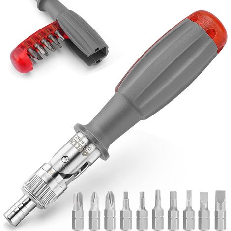 10-in-1 Ratchet Multi-Bit Screwdriver Set,  180° Rotating Ratchet Screwdriver,  Adjustable Magnetic Tool with Phillips,  Slotted,  Square,  and Torx Bits - FO-6009X (1/5)