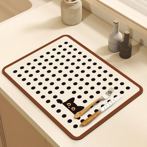 Figurine de chat, 4050cm (terre de diatomées) Tapis égouttoir, tapis absorbant en terre de diatomées pour plan de travail de cuisine/bar, lavable, résistant à la chaleur et isolant thermique (1/4)