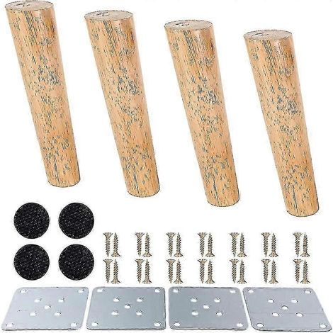 Ensemble de 4 pieds de meubles coniques en chêne, pieds de canapé en bois massif, pieds de lit en bois, pieds d'armoire en bois, avec connecteurs universels, compatibles avec les canapés, les tables e (1/5)