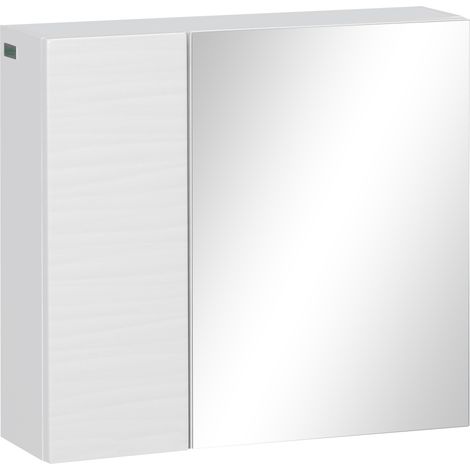 Armadio a specchio da bagno 4 ripiani regolabili truciolato vetro bianco, 48x15x45 cm (1/5)