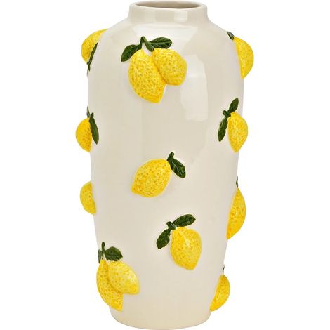 Vase citrons relief en céramique 15 x 27 cm jaune