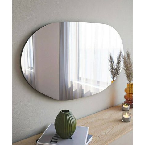 Dmora - Espejito Pelagus, Espejo, Objeto de decoración de pared, Decoración de espejo, 52x2h89 cm, Negro, con embalaje reforzado (1/5)