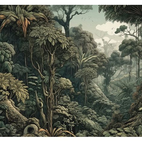 papier peint panoramique jungle vert foncé - Sanders & Sanders (1/4)