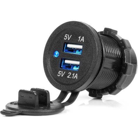 Chargeur de voiture étanche avec prises USB 3,1 A, 2 ports USB 12 V/24 V amio-04216 (1/5)