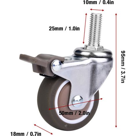 4 pièces roulettes universelles TPE 2 en 1 pour chariot médical et meubles (avec frein) (1/5)