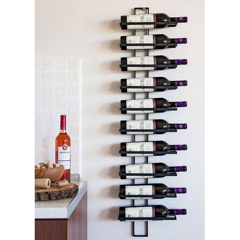Dandibo – Casier à vin mural en métal noir – 10 bouteilles – Dimensions 116 cm x 28 cm x 10 cm – Fixation murale incluse (1/5)