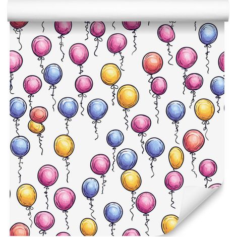 Papel pintado con globos de cumpleaños en blanco, gris claro y morado, 50x1000 cm. (1/5)