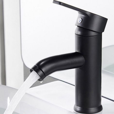 Kaelt - Robinet Salle de Bain Noir, Robinet Mitigeur Lavabo Bassin, avec Vanne de Mélange d'Eau Froide Et Chaude, Acier Inoxydable Antirouille Levier Unique Mitigeur Eau Froide pour Salle Bain (Noir) (1/5)