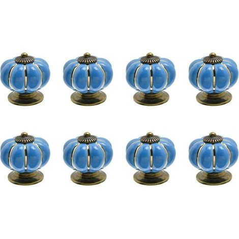 boutons de tiroir en céramique en forme de citrouille pour tiroirs et placards de cuisine (bleus) (1/5)