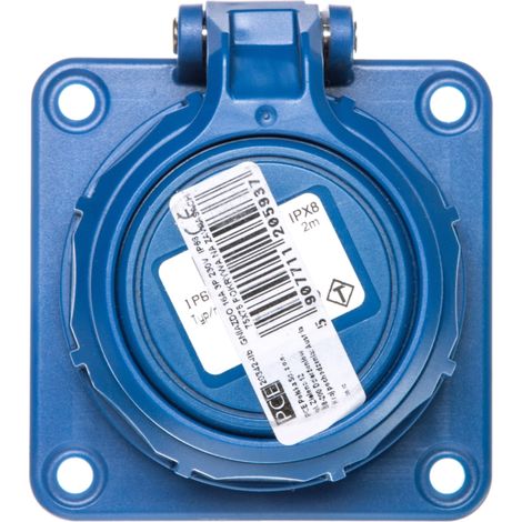 Enchufe de panel /tapa abatible/ 10/16A 2P+Z 230V /75x75/ azul IP68 nautilus 20342-8b