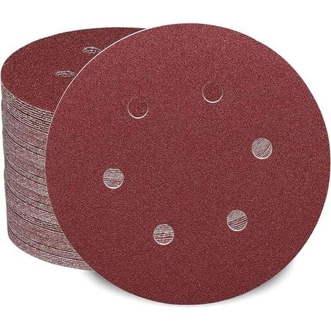 Lot de 50 disques abrasifs de  pour ponceuse excentrique grain 80, papier abrasif de 150 mm, 6 trous, bandes abrasives Velcro pour bois, panneaux de particules, métal
