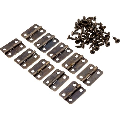 (Bronze antique) Lot de 10 mini charnières vintage en fer (16 mm x 13 mm), finition bronze antique/dorée, pour boîtes en bois, boîtes à bijoux, coffrets cadeaux, boîtes à vin, quincaillerie pour la ma (1/5)