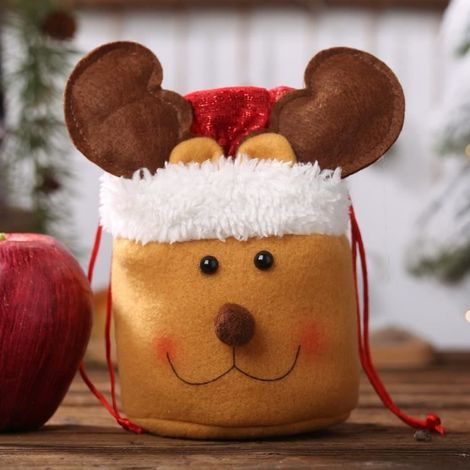 Weihnachtsdekorationen - Kordelzug-Beutel mit Apfel-Motiv, süße Bonbontüte für Kinder, Geschenk H