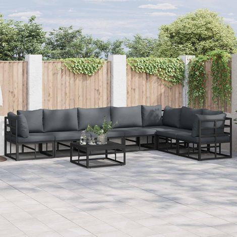 Gartensofa-set mit Kissen 7 pcs Schwarz Aluminium (1/5)