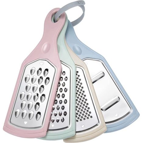 Râpe de cuisine — 4 types de lames différents — Râpe plate manuelle en acier inoxydable avec trou de suspension — Pratique pour râper les légumes