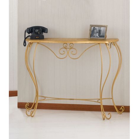 Consolle bombata in ferro con piano in legno  Colori Ferro: Azzurro - Shabby Chic (1/4)