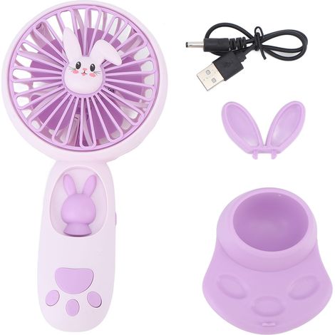 Ventilateur de poche rechargeable avec veilleuse - Mini ventilateur animal mignon, batterie intégrée 400mAh, couleur violette (1/5)
