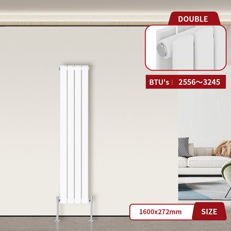 Warmehaus Flat Panel Radiator White Vertical 1600 x 272mm Double