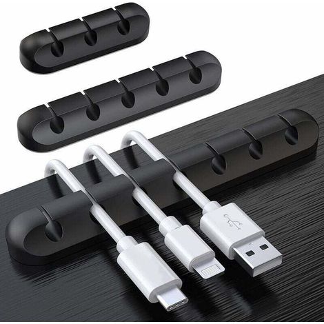 Lot de 3 clips de câble Organiseur de câble de bureau Fixateur de câble Hub Câble de données Organiseur de câble en silicone Fente pour carte Clip Boucle Câble réseau auto-adhésif (1/5)