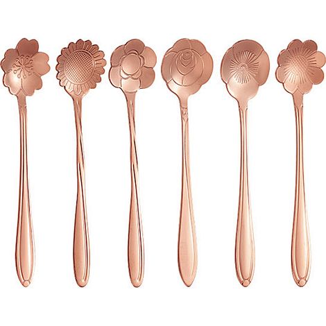 Cuillère courte en acier inoxydable, mignonne et créative, cuillère à café, cuillère à dessert en forme de fleur (1/5)