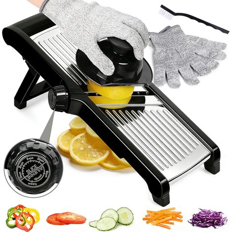 Küchengerät, multifunktionaler Gemüseschneider, verstellbare Edelstahl-Mandoline mit Handschutz und Sicherheitshandschuhen, Gemüseschneider für Obst und Gemüse