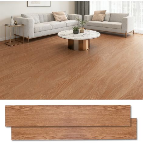 Sol PVC adhésif 5 m², lames vinyle effet bois, 36 pièces, 2 mm, imperméable, cuisine salon couloir, brun chaud (1/5)