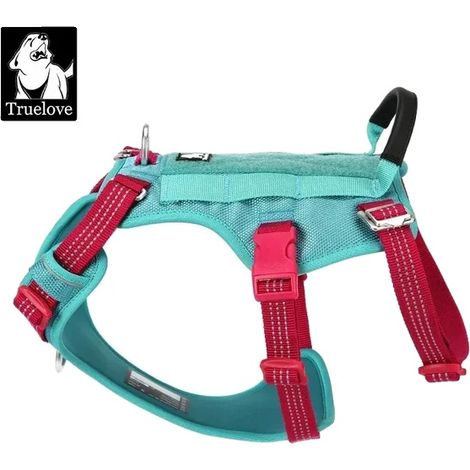 Harnais pour Chien, Ajustable, Design Réfléchissant, Bleu de piscine, XL-poitrine 81-107CM (1/2)