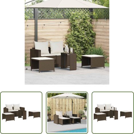 Canapé avec accoudoirs - Salon de jardin 5 pcs avec coussins empilable marron polyrotin (1/5)
