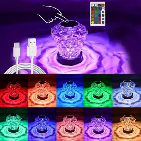 Diamond Crystal Table Lamp, 16 Colors Pink Touch Crystal Lamp with Remote Control 4 Modes USB Dimmable LED Bedside Lamp for Bedroom Living Room Party (Diamond Lamp) (1/5)
