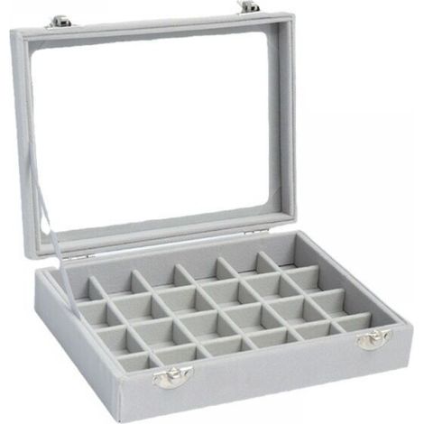 Durchsichtige Schmuckschale aus Samt mit transparentem Deckel und 24 Fächern, durchsichtiges Schmuckdisplay, Schmuckorganizer aus Filz mit Schloss, Charms-Box, ... (1/4)