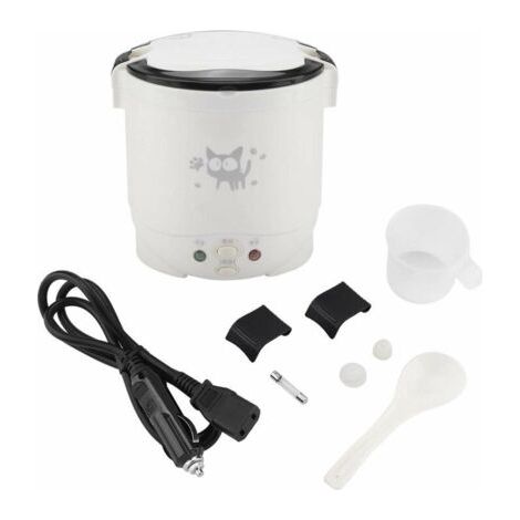 Mini cuiseur à riz, cuiseur à vapeur électrique 12V 100W 1L, Cuiseur à vapeur de voyage portable Petit, tout-en-1 Multi Cooker Pot étanche antiadhésif Fonction de Maintien au Chaud(blanc) (1/4)