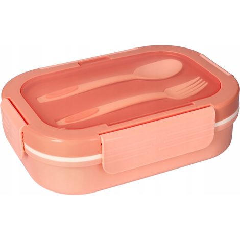 Fiambrera de 900 ml (23 x 16 x 6,3 cm) + cubiertos rosa (1/5)