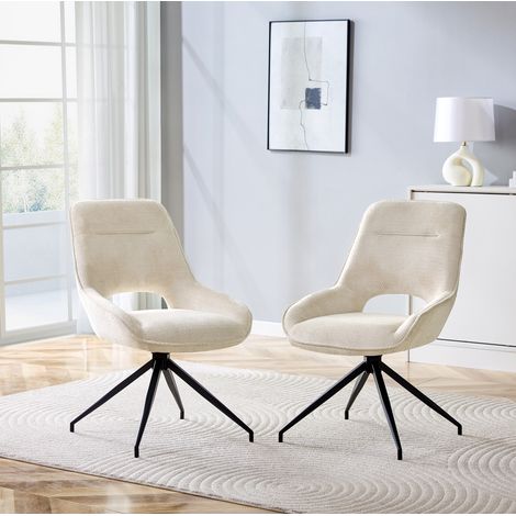 Lote de 2 sillas de comedor giratorias 360° en tejido blanco, patas de metal negro DESVIAE (1/5)