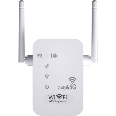 Répéteur WiFi 5G + 2.4G 1200 Mbps – 4 antennes externes à gain élevé – Portée jusqu'à 10m – Installation rapide WPS - FIL 5 G