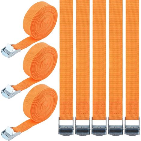 10x Spanngurte 5m, 25mm Zurrgurte mit Klemmenschloss, bis 600 lbs, orange (1/5)