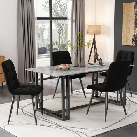 Esszimmerstuhl aus Samt Schwarz, 4er-Set, gepolstert mit Rückenlehne, 44 x 41 x 86 cm (1/5)