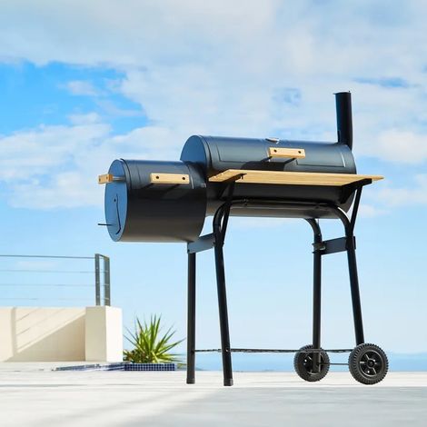 Barbecue à charbon à double cuve équipé d'un thermomètre. (1/5)