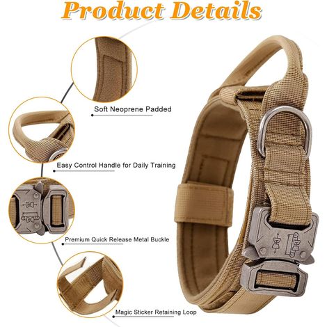 Collier de Chien Tactique, Collier Réglable Militaire en Nylon avec Poignée de Commande, Laisse de Chien Bungee Tactique avec Boucle en Métal pour Chiens de Taille Moyenne Chasse