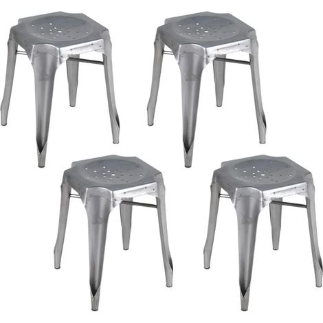 Lot 4 tabourets vintage empilables en métal gris argenté - METALICA (1/5)
