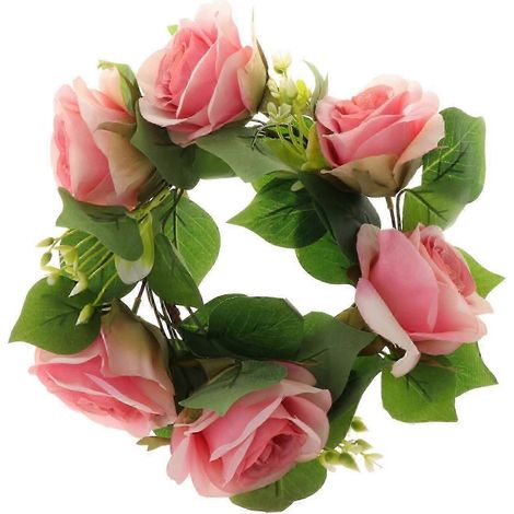Couronne de bougies artificielles de 25 cm avec fleurs et feuillage, guirlande de bougies pour fêtes et décoration intérieure.-Pink (1/5)