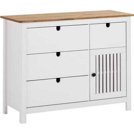 MALIA - Commode 4 Tiroirs 1 Porte Bois Ciré et Blanc (1/5)