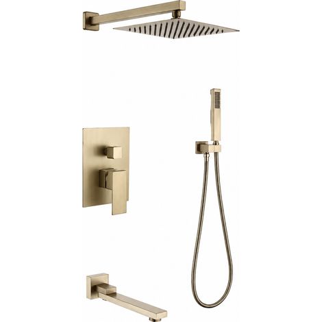 Ensemble de douche inox 304 9003-35F S-or brossé pommeau carré effet pluie mitigeur 5 kg – Livraison gratuite (1/3)
